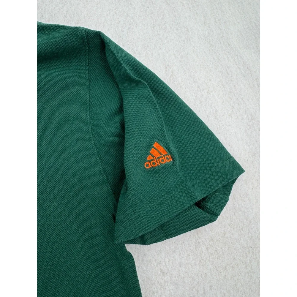 Adidas Mens M Miami Hurricanes NCAA Polo Shirt Green Cotton Retro Football